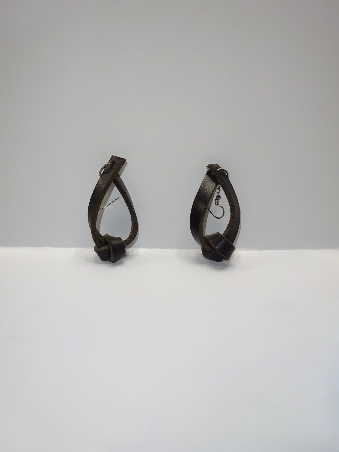 Handmade Leather Knot Earrings in Black