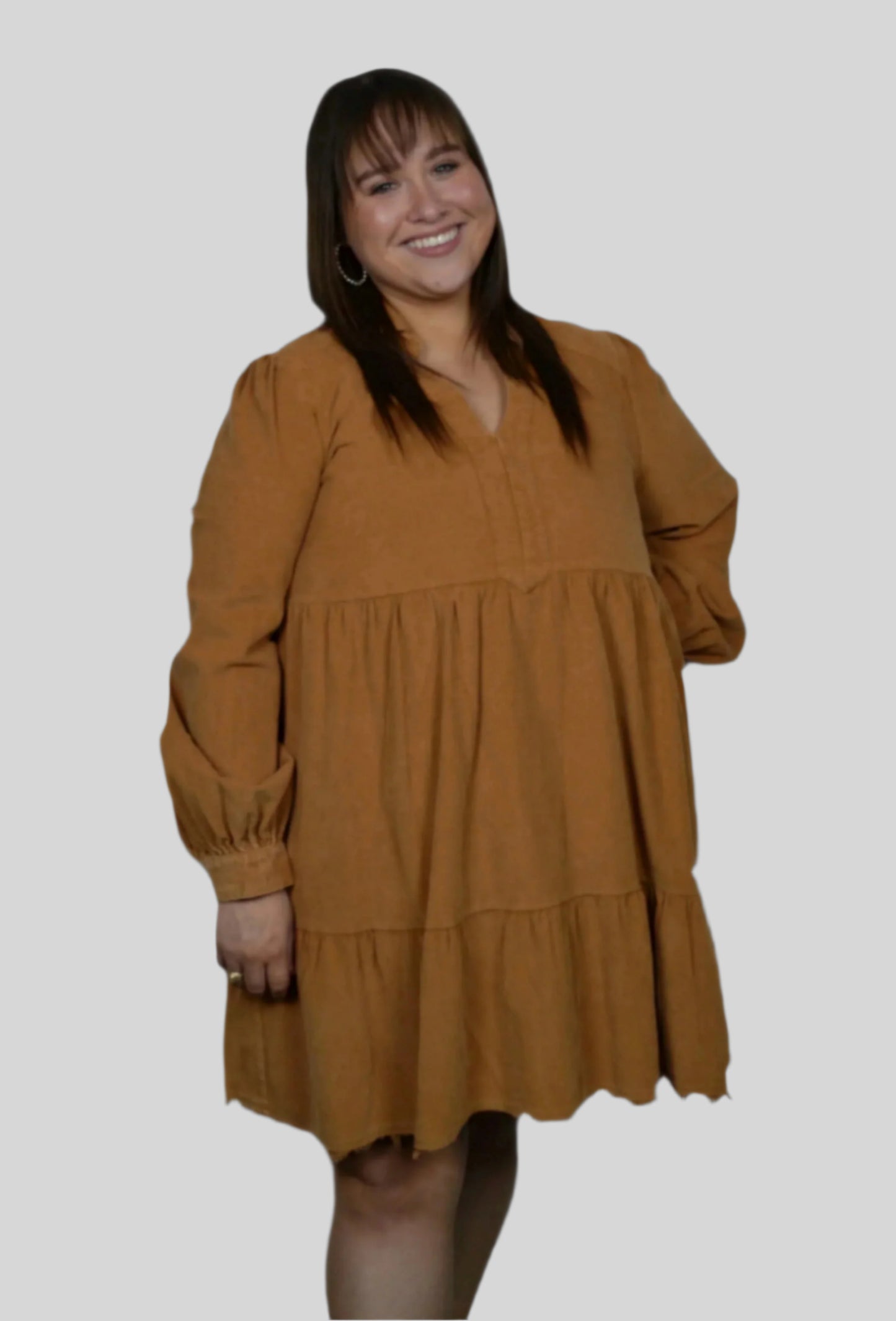 Camel Corduroy Dress in Camel - Curvy