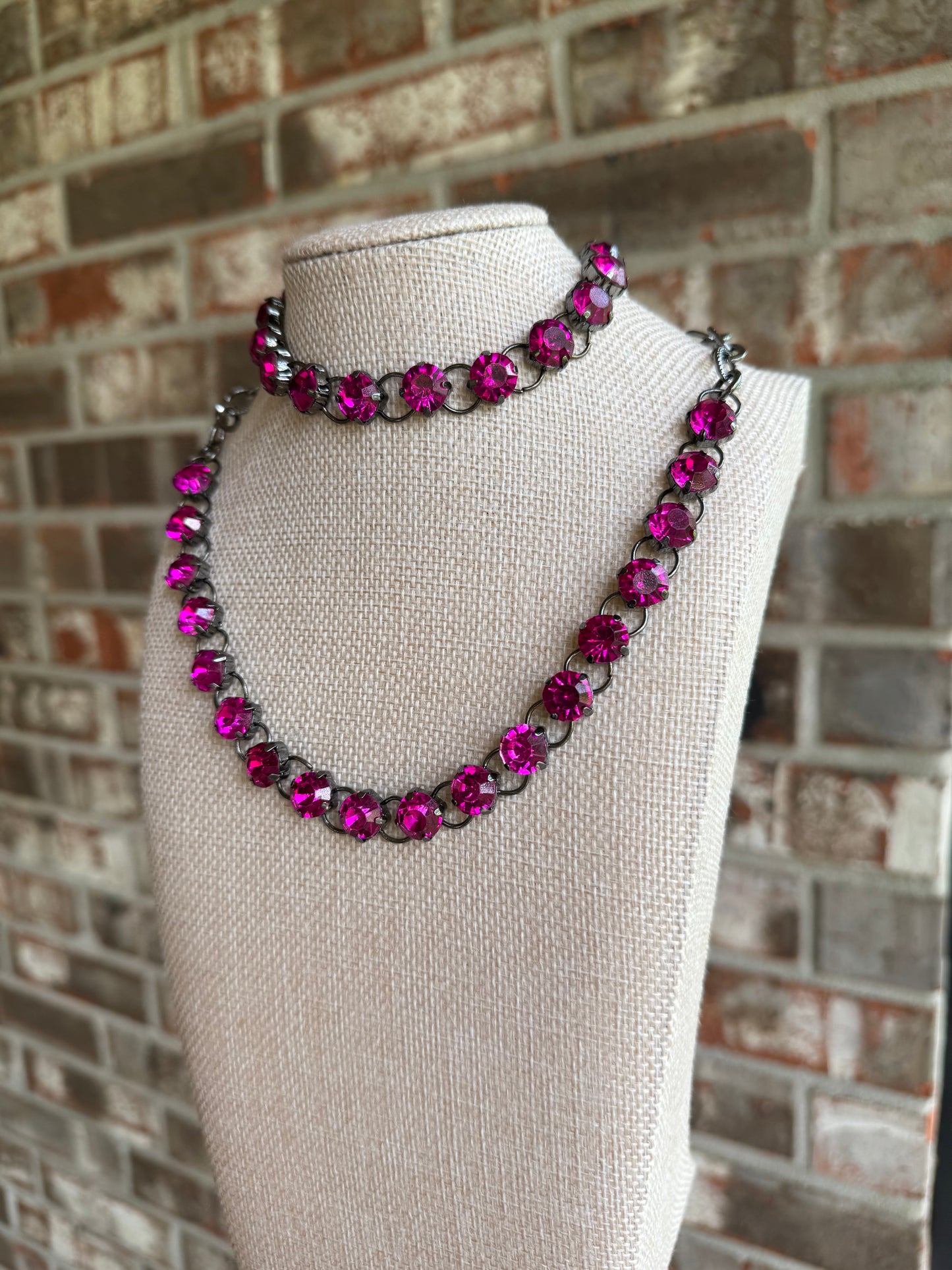 Sonya Rhinestone Pink Necklace Set