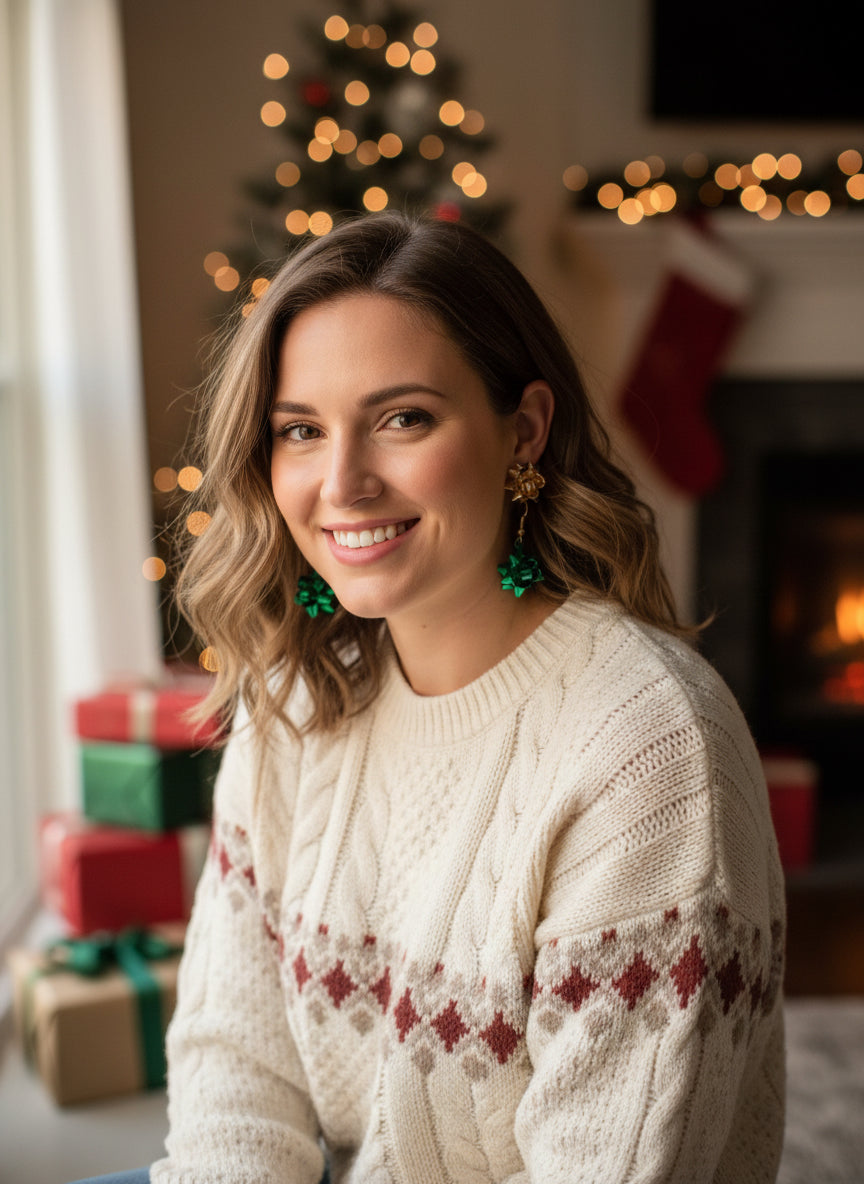Green & Gold Bow Earrings