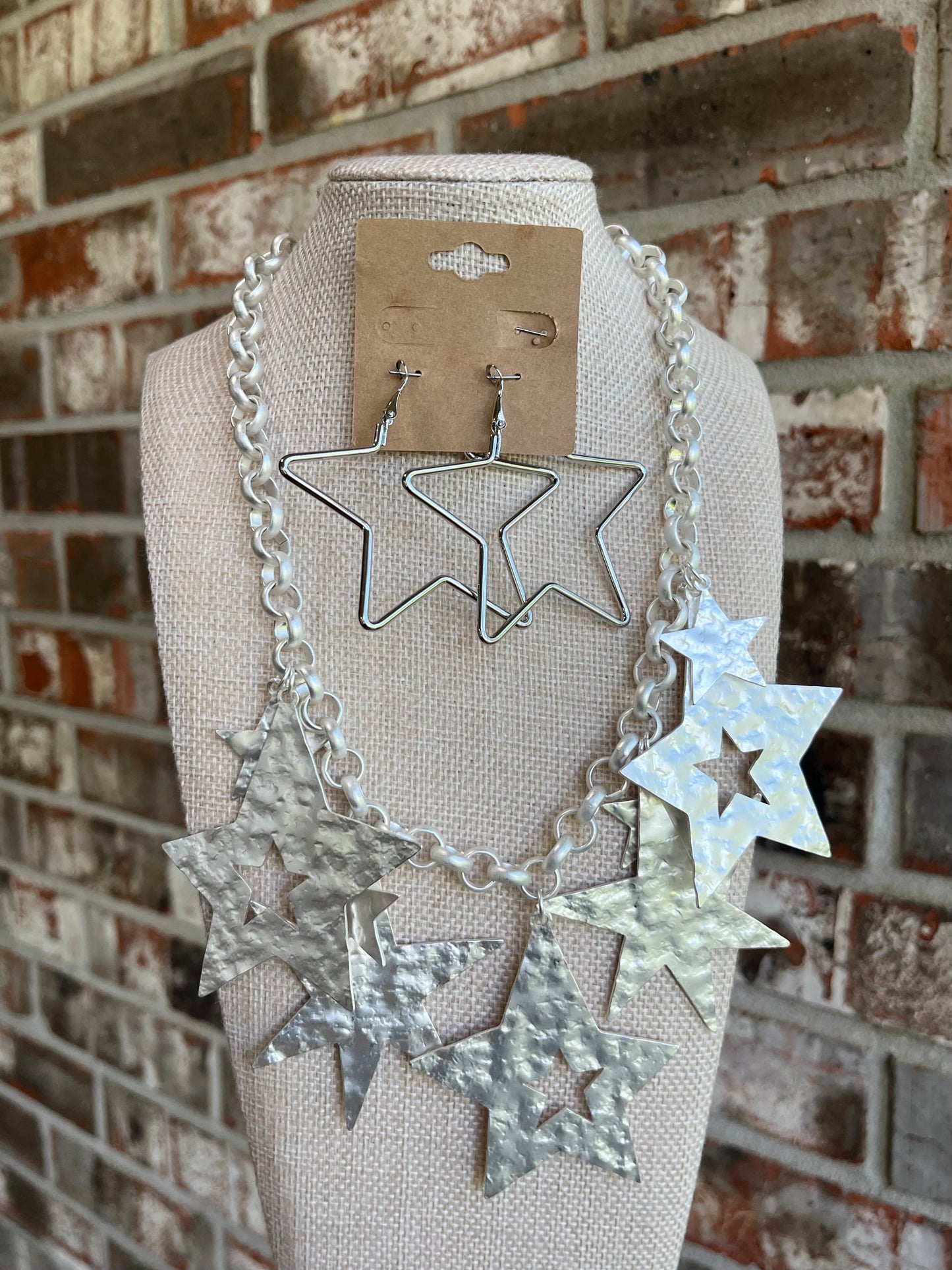 Silver Chunky Star Necklace Set
