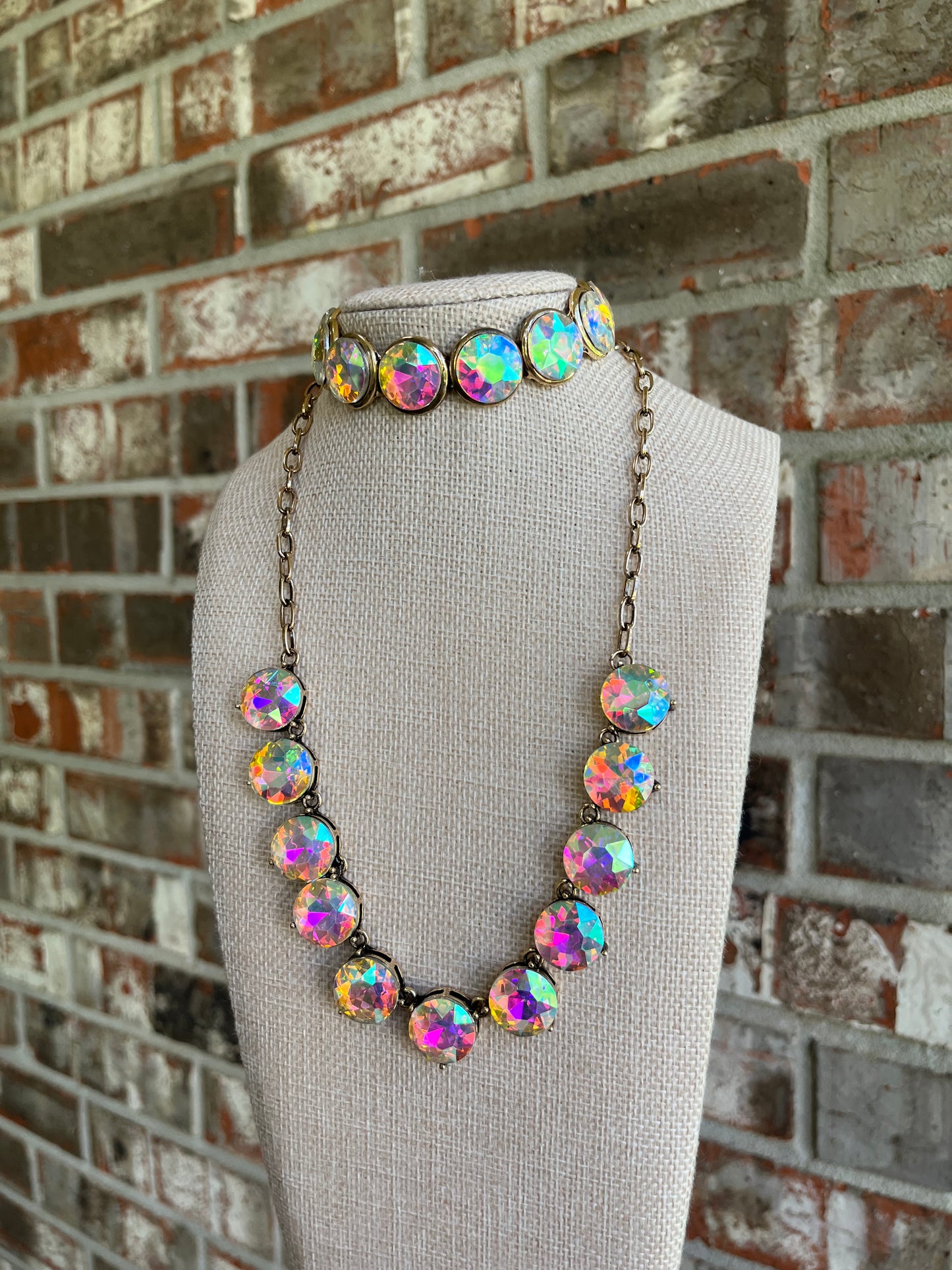 Iridescent Rhinestone Necklace Set