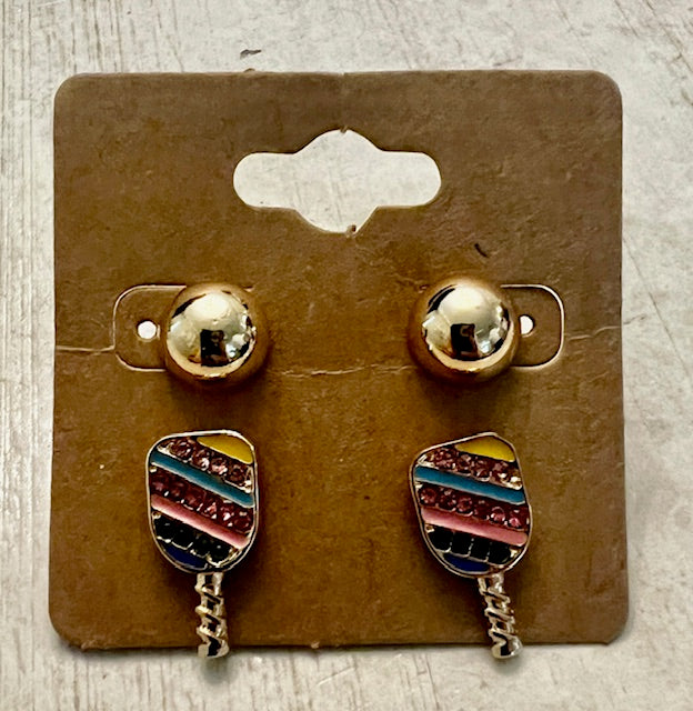 Multi Colored Pickleball Paddle Earrings
