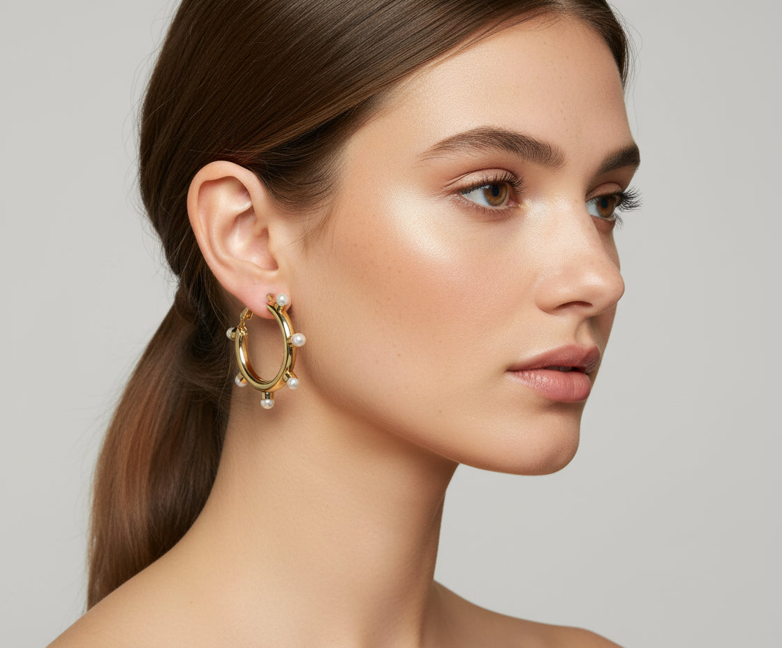 Perla Gold & White Hoops