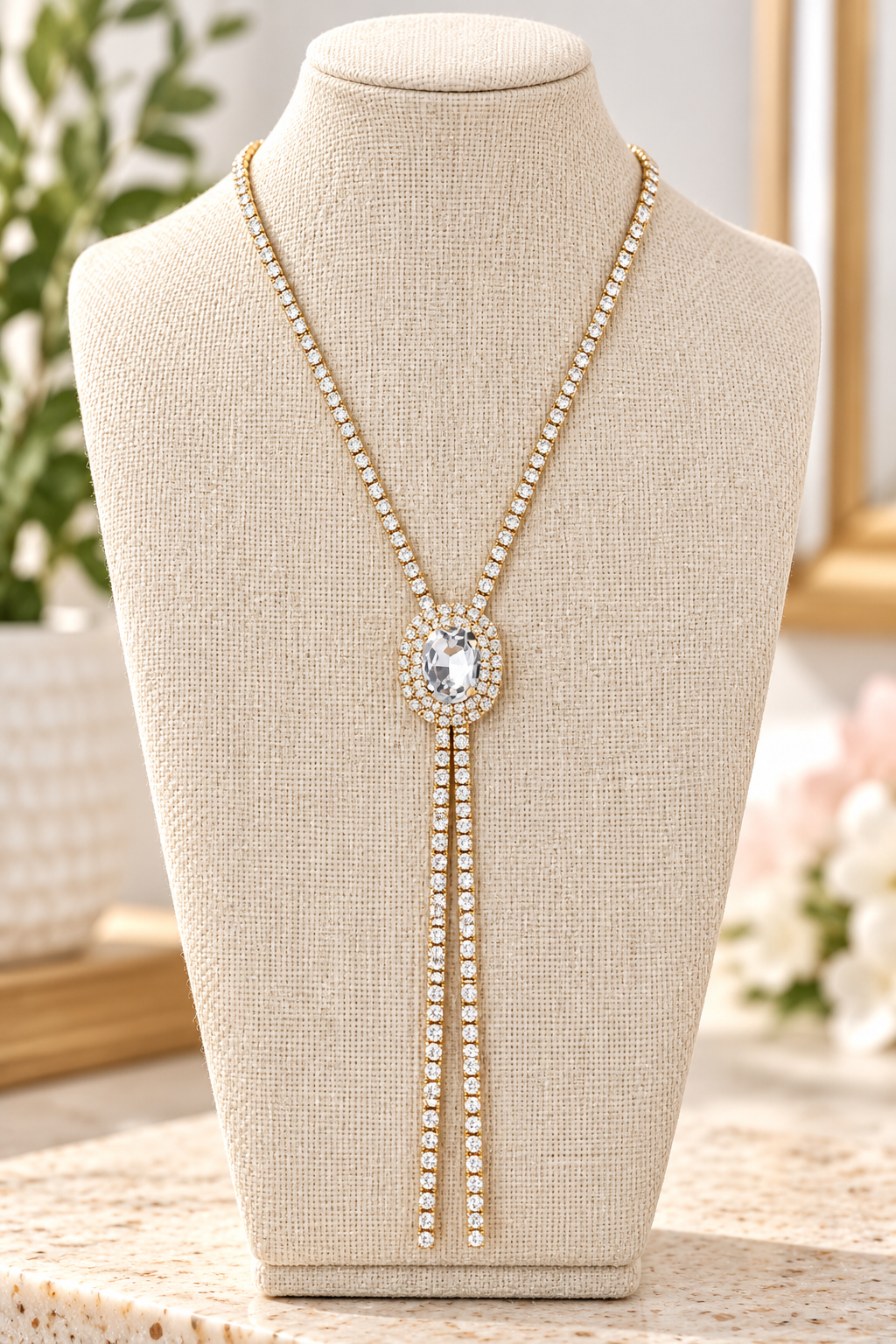 Crystal Lariat in Silver