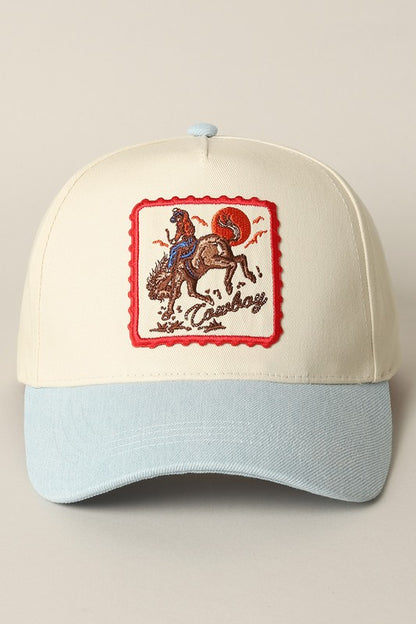 Embroidered Patch Cowboy Hat - Light Denim