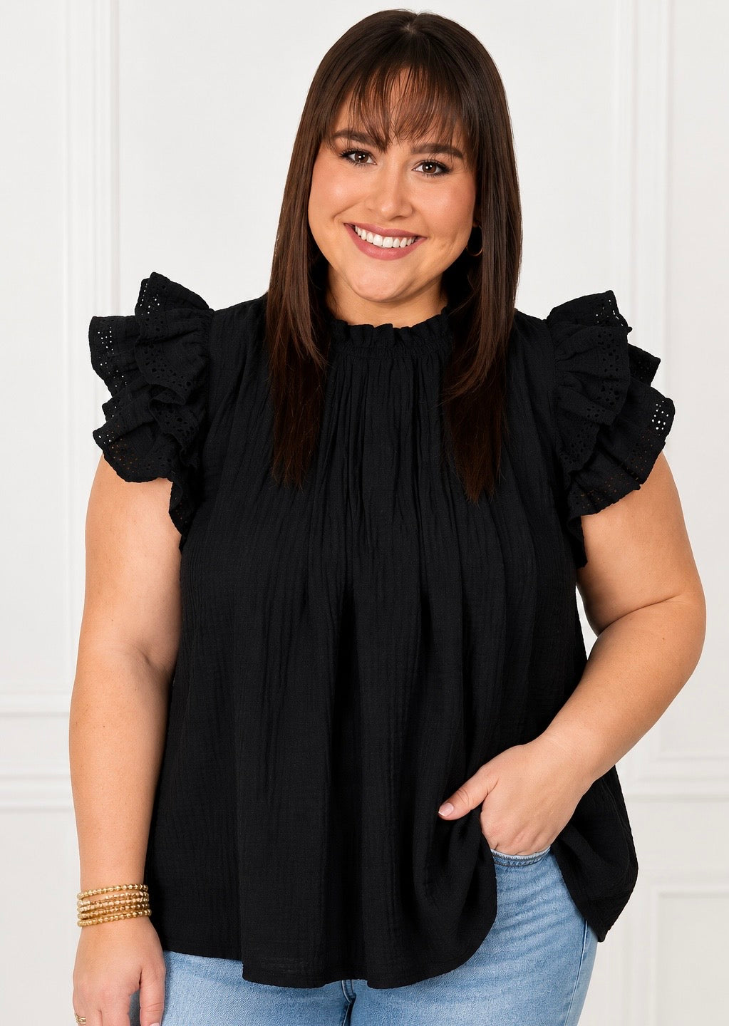 Carrie Ruffled Sleeve Top - Curvy
