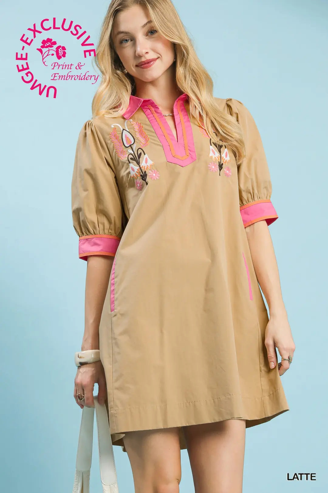 Sydney Embroidered Tunic Dress in Latte