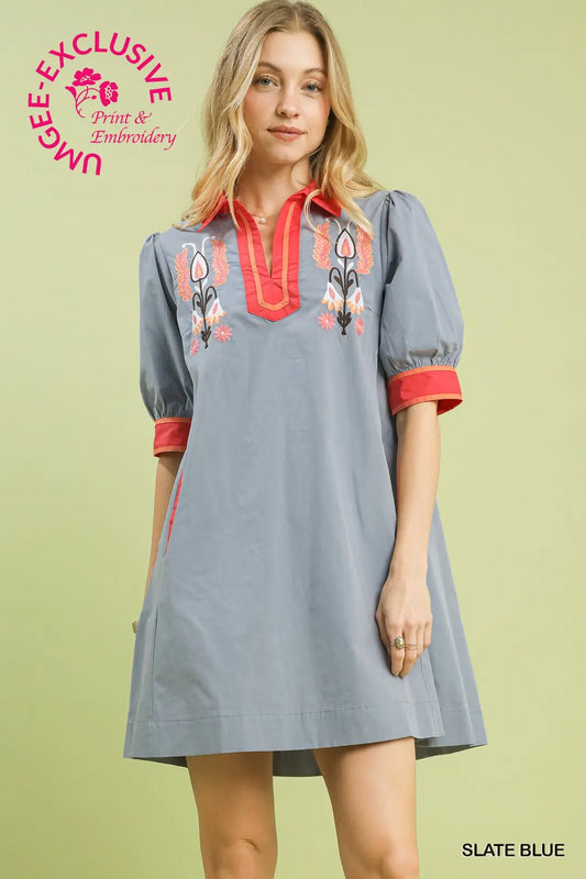 Sydney Embroidered Tunic Dress in Slate