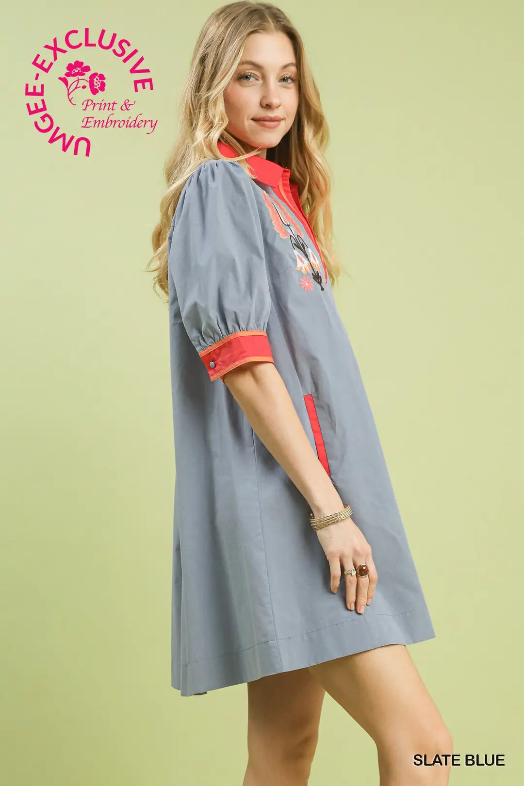 Sydney Embroidered Tunic Dress in Slate