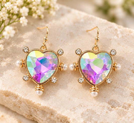 Iridescent Gold Heart Earrings