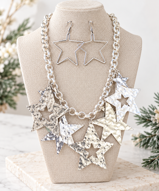Silver Chunky Star Necklace Set