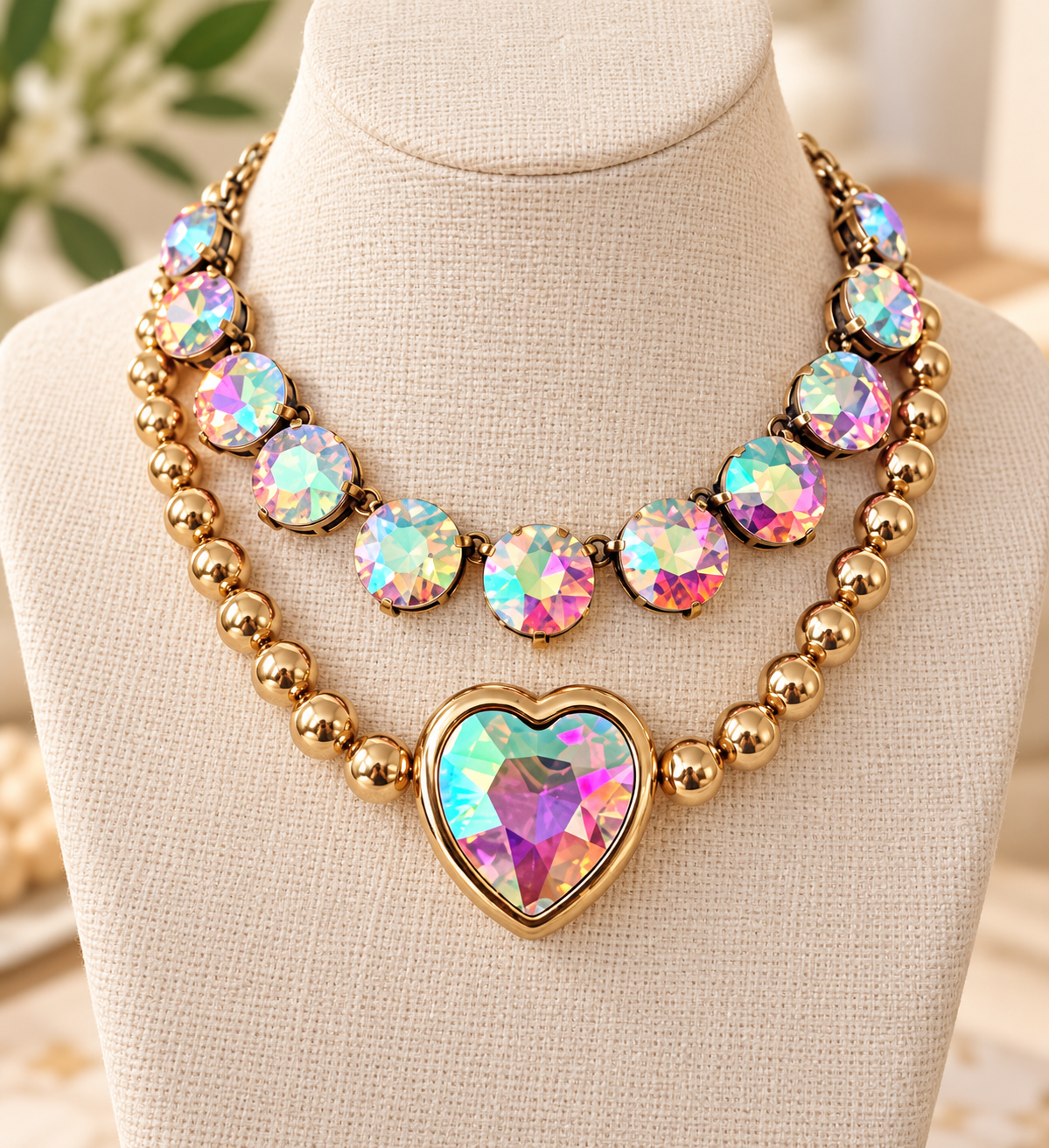 Iridescent Gold Heart Necklace
