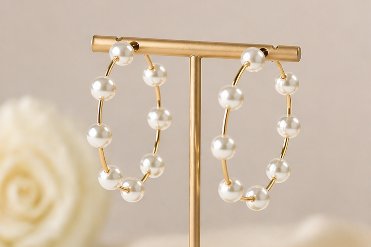 Darlene Pearl and Gold Earrings