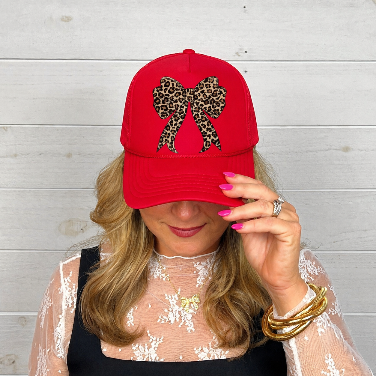 Red LEOPARD BOW Trucker Hat