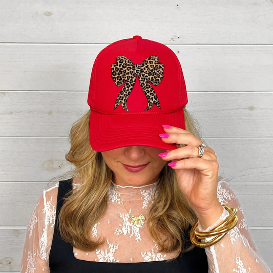 Red LEOPARD BOW Trucker Hat