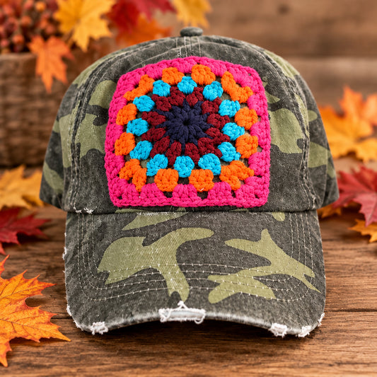 Granny Square Camo Hat (Pink)