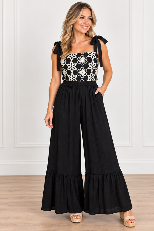 Black Crochet Embroidered Jumpsuit