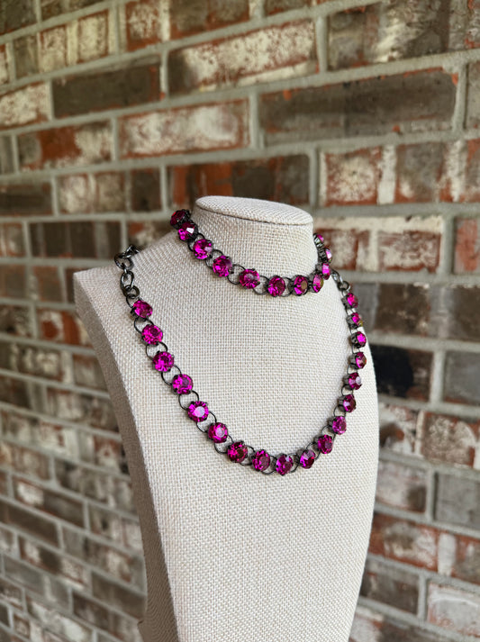 Sonya Rhinestone Pink Necklace Set