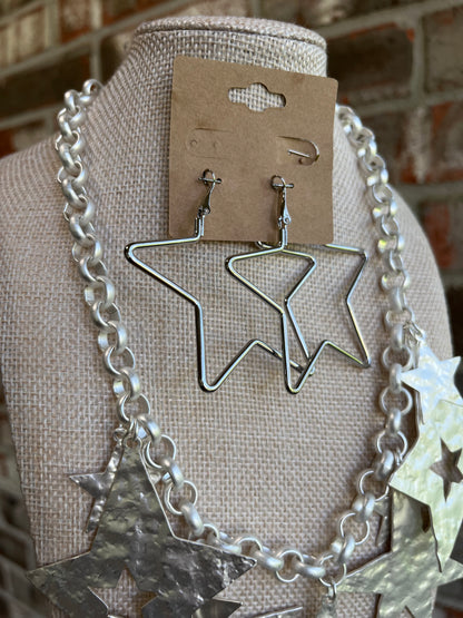 Silver Chunky Star Necklace Set