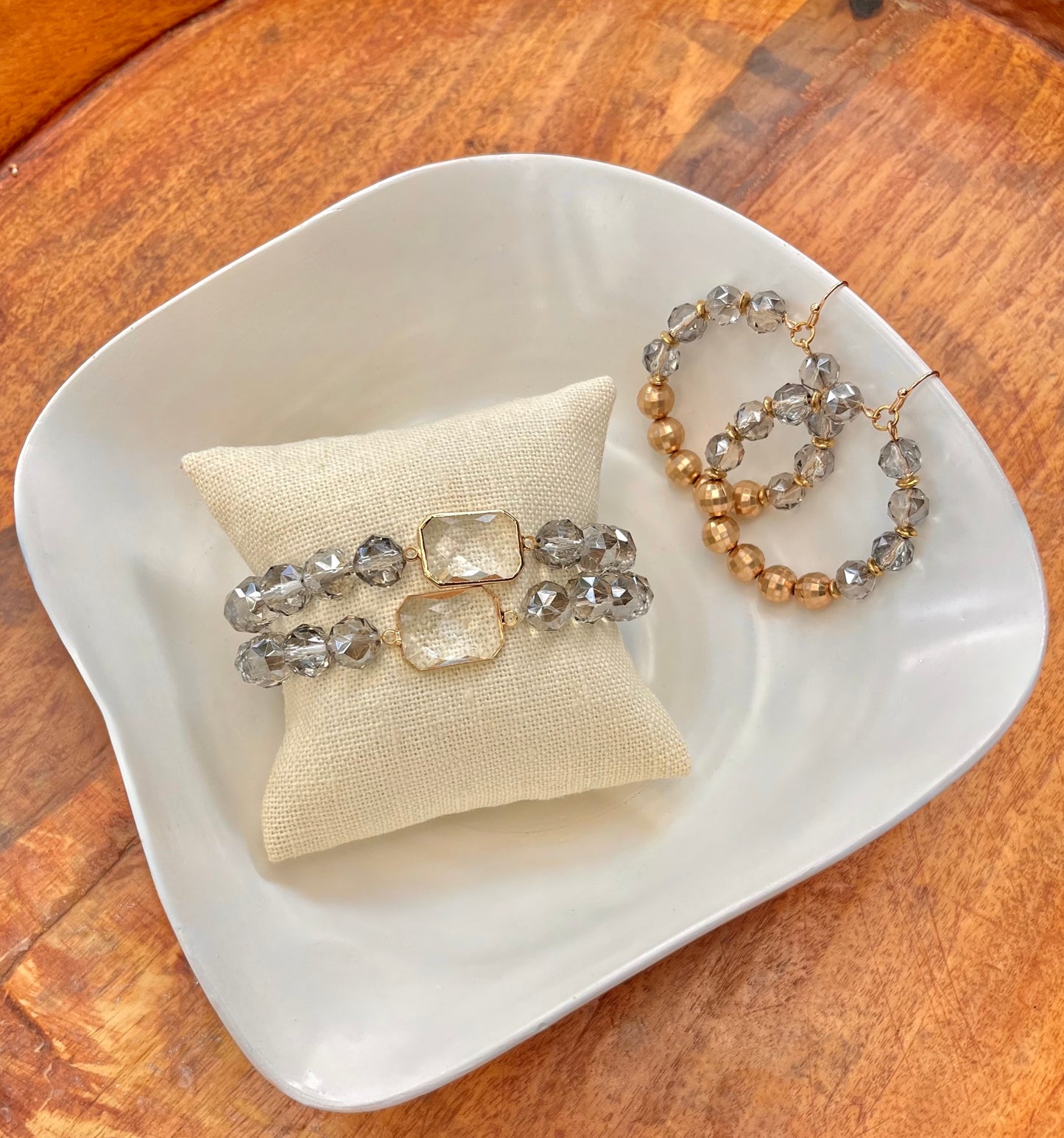 Catherine Glass Beaded Set in Silver