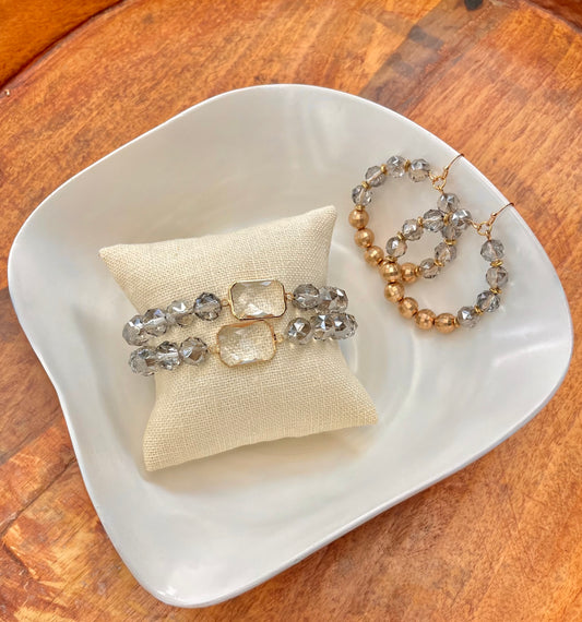 Catherine Glass Beaded Set in Silver
