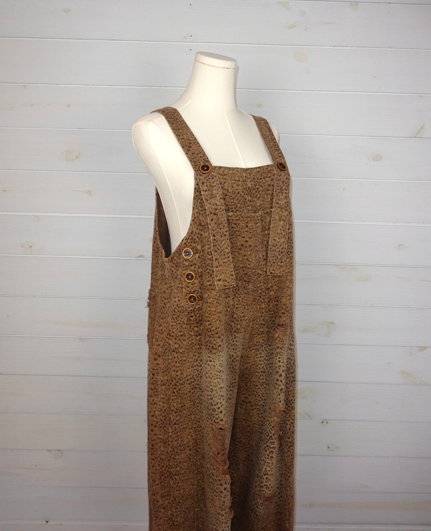 Olivia Denim Leopard Overalls