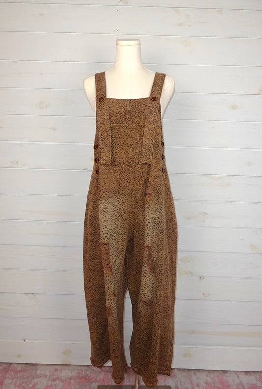 Olivia Denim Leopard Overalls