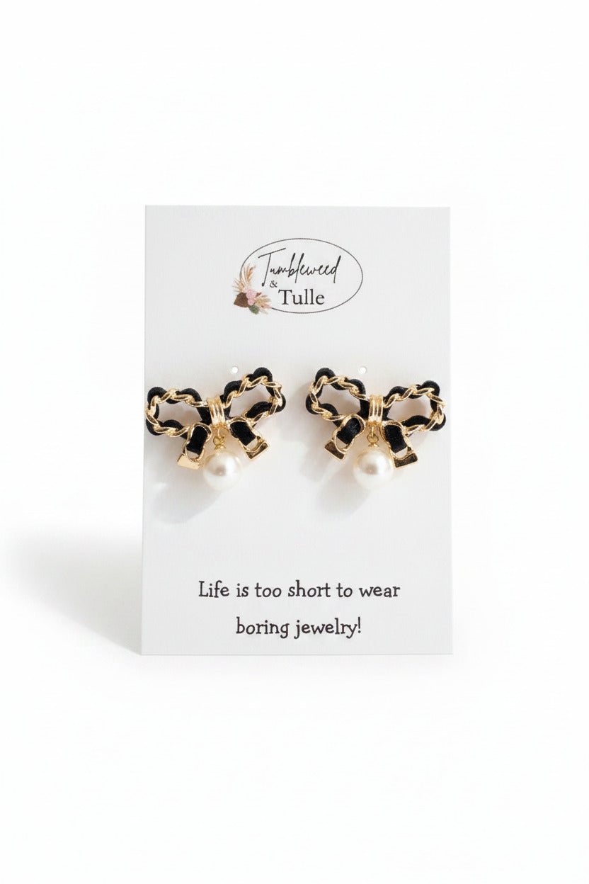 Black & Gold Bow Earrings