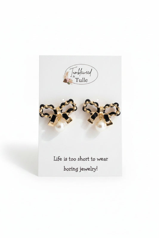 Black & Gold Bow Earrings