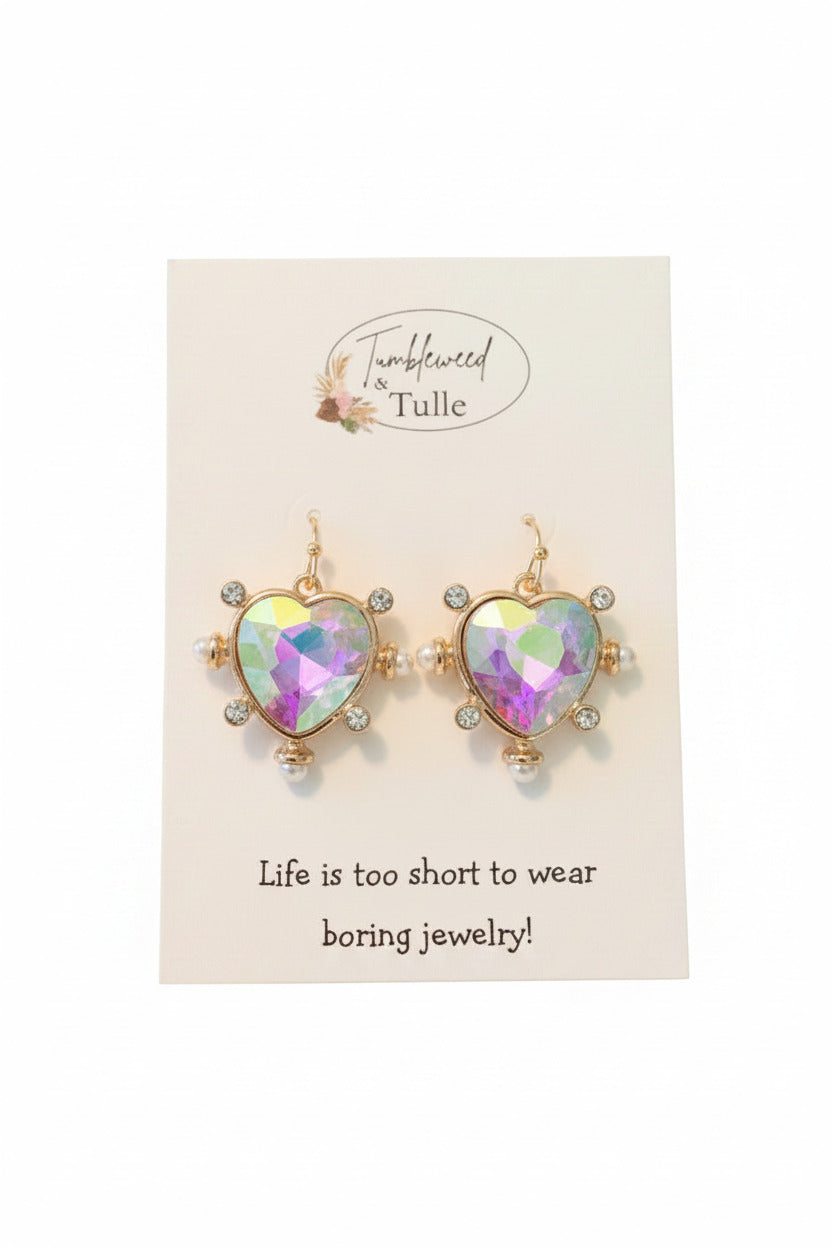 Iridescent Gold Heart Earrings