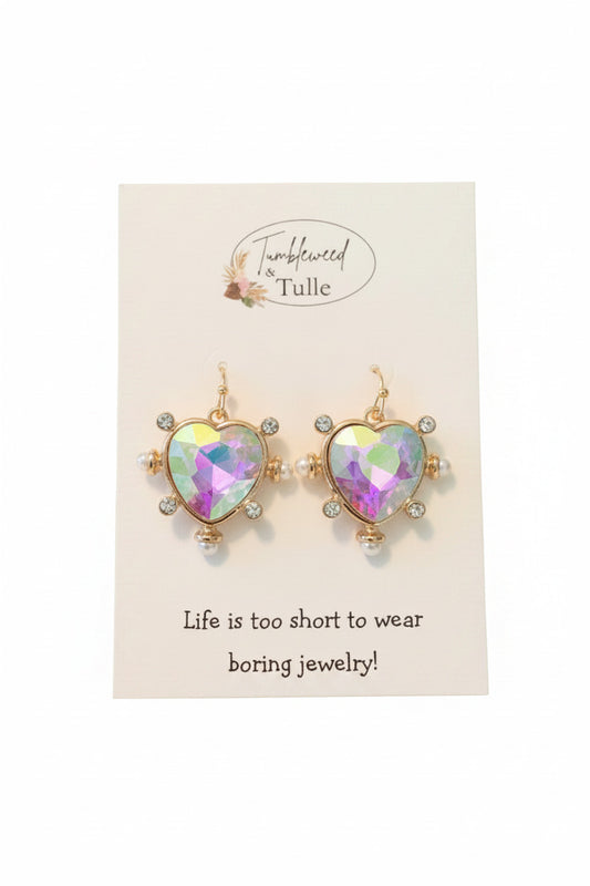Iridescent Gold Heart Earrings