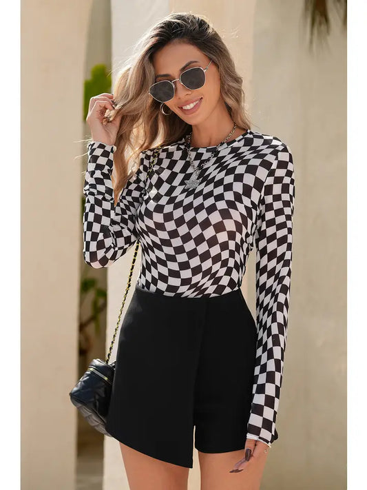 Black Checkered Mesh Top