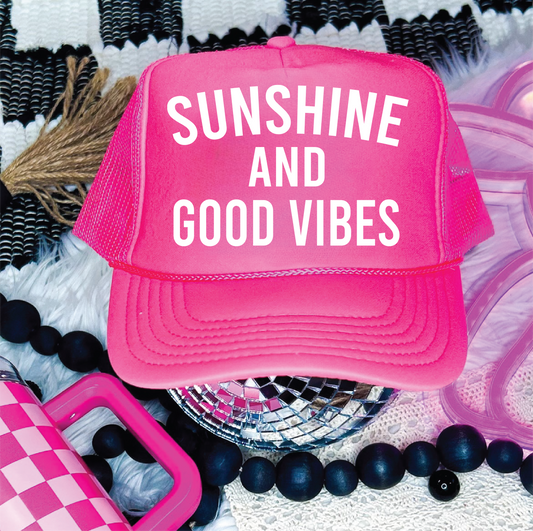 Sunshine and Good Vibes Neon Pink Trucker Hat