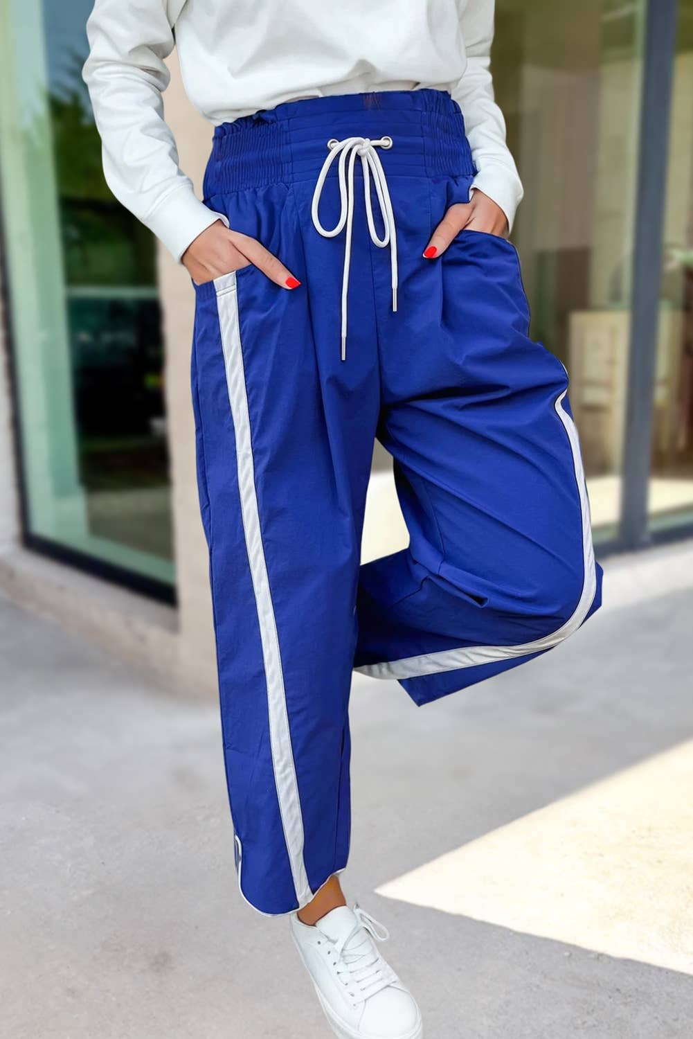 Blue Drawstring Cropped Pants