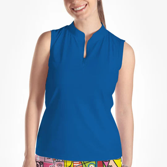 Blue Sleeveless Quarter Zip Top